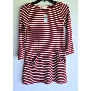 NEW Hollister Maroon & White Striped Knit Dress With Front Pockets